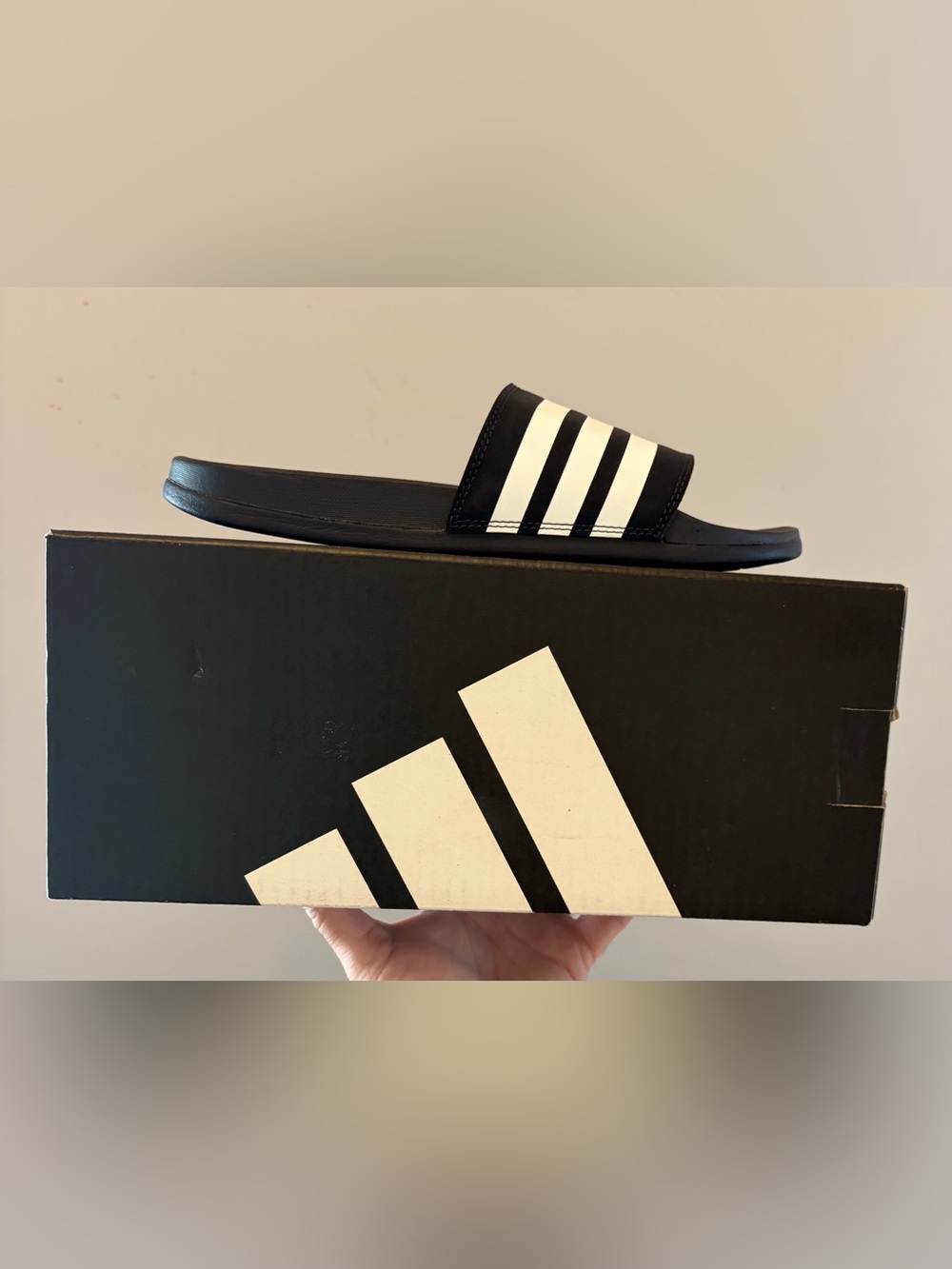 NEW-Adidas Adilette Cloudfoam Plus Navy White Slide Sandals-Lots Of Sizes-Mens